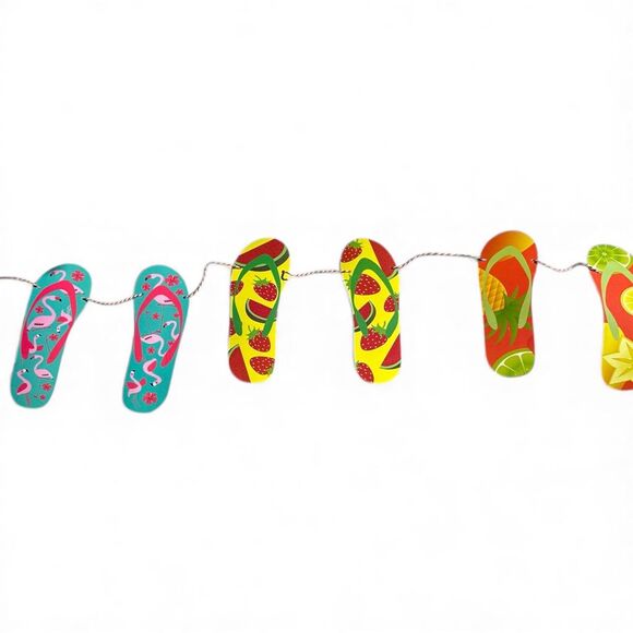 Tropical Hawaiian Luau Party Table Skirt with Hibiscus Flowers and Flip Flops! - Picture 2 of 7